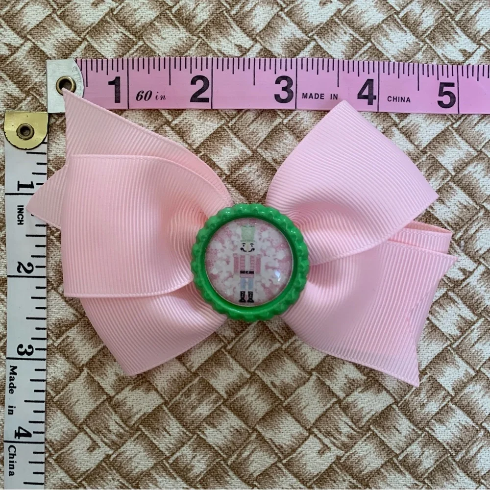Artisan Hand Crafted Pink Hair Bow Holiday Nutcracker
